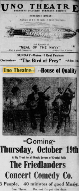 Uno Theatre - Oct 7 1916 Ad (newer photo)